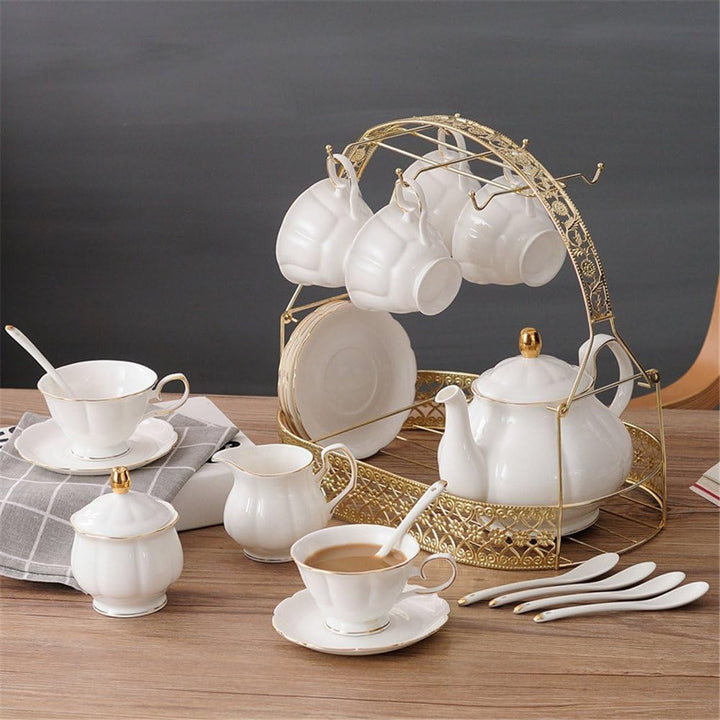 ufengke 15 Stück Einfache Englische Keramik Tee-Sets Weiss,Teekanne, Bone China Tassen &Passenden Lö