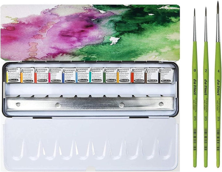 Schmincke AKADEMIE Aquarell Metallkasten, 12 x 1/2 Naepfchen Aquarell 75 714 097