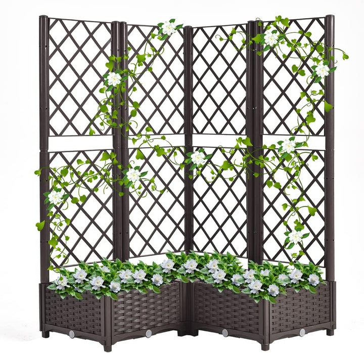 Mingone Rankgitter Hochbeet Pflanzgefäss Blumenkasten mit 3 Pflanzgefäss Wasserspeicher Balkonkasten