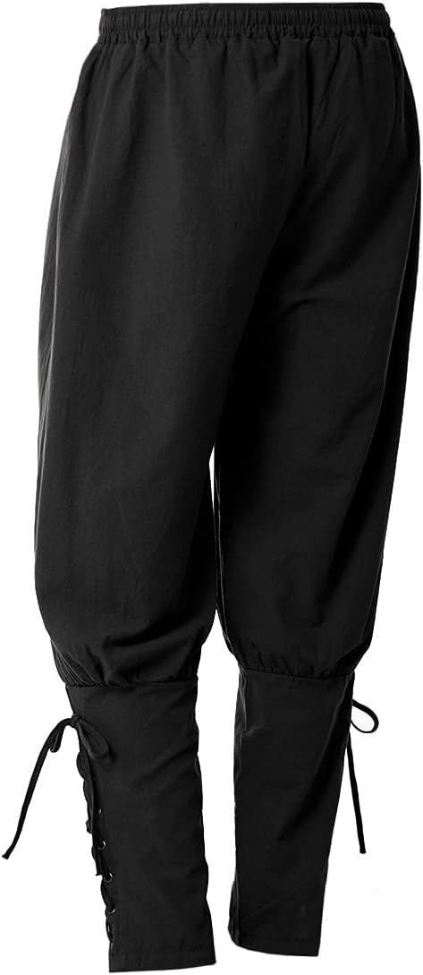 COSDREAMER Herren Mittelalterhose Wikinger Piraten Kostümhose Schwarz XXL XXL Schwarz, XXL Schwarz
