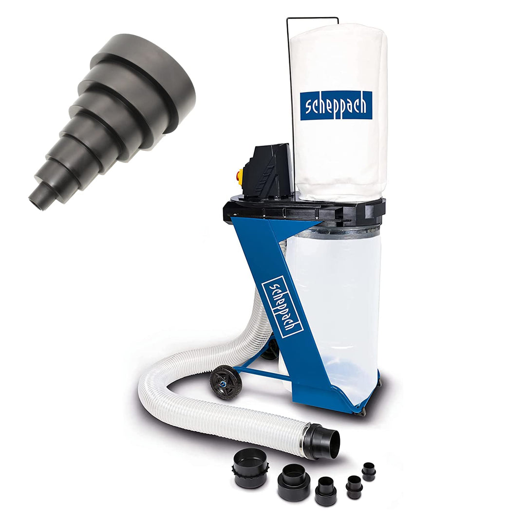 Scheppach DC500 Absauganlage Set mit 4 tlg. Adapterset & flexiblen 7 tlg. Adapter | 550W Leistung |