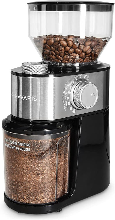 Navaris Elektrische Kaffeemühle mit Edelstahl Scheibenmahlwerk - 200W - für bis zu 14 Tassen Kaffee