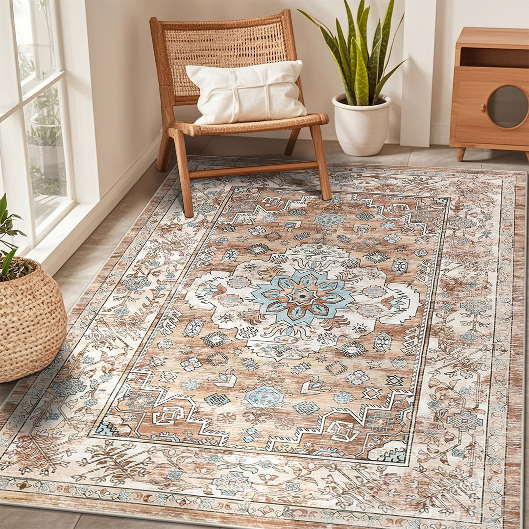 Grosser Teppich 120 x 180 cm, Luxuriös Superweich Kurzflorteppich Waschbarer Teppich Wohnzimmer Vint