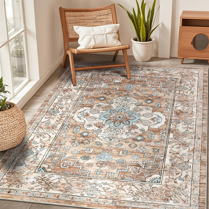Grosser Teppich 120 x 180 cm, Luxuriös Superweich Kurzflorteppich Waschbarer Teppich Wohnzimmer Vint