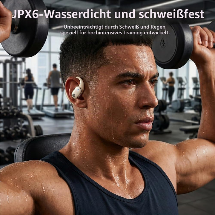 Open-Ear Bluetooth Kopfhörer, Bluetooth 6.0 Wireless Ohrhörer Sport mit LED-Anzeige, IPX6 Wasserdich