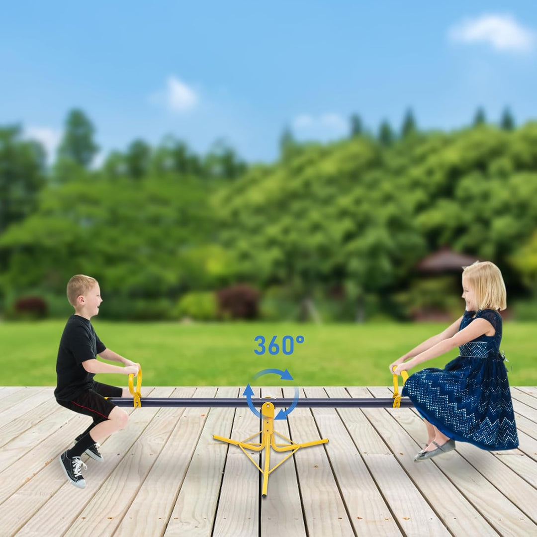 Mqwdxzfes 360-Grad Drehbar Kinderwippe, 2 Sitzer Gartenwippe mit Rutschfesten Sitzen, Stahl Wippscha