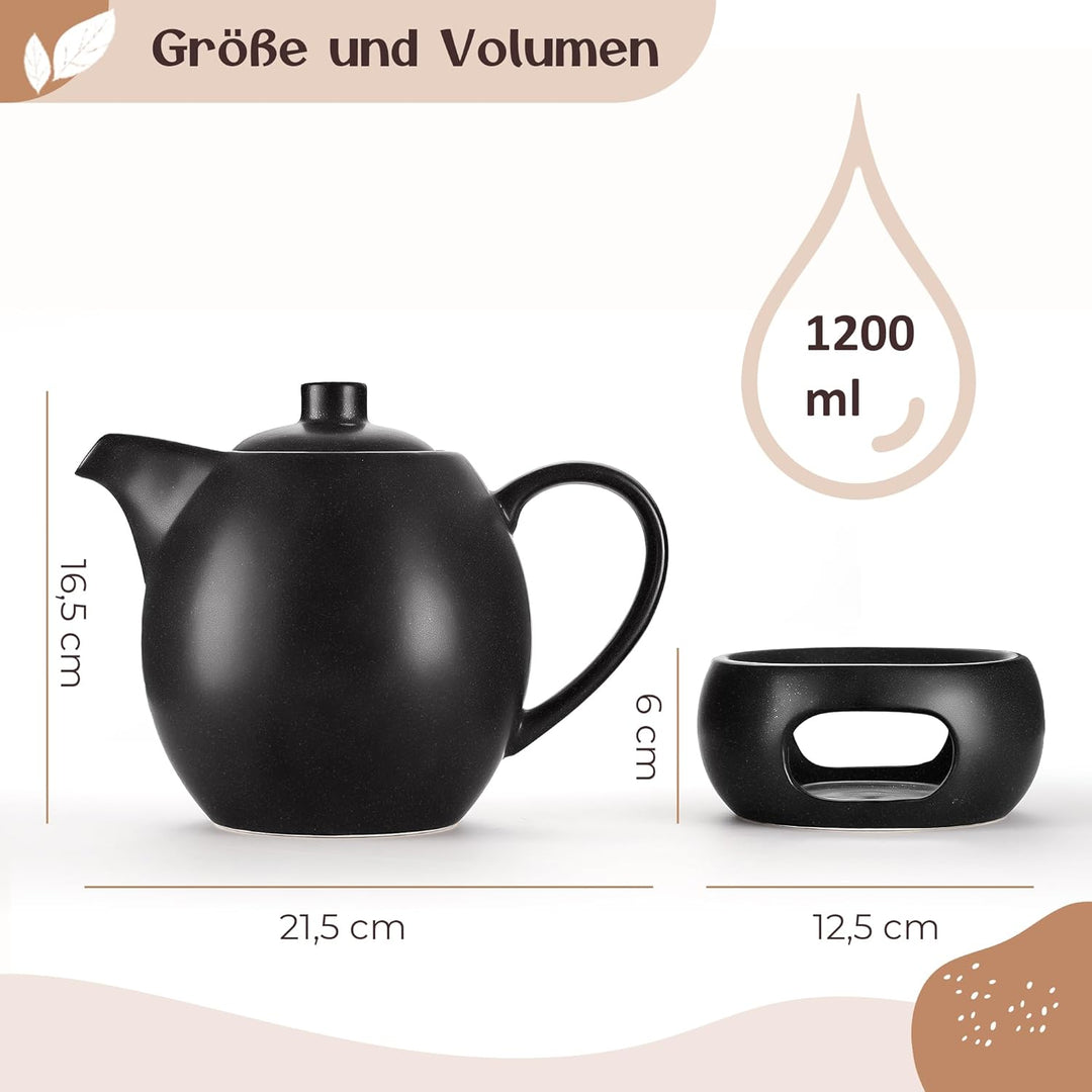 Happy Lemuro Teekanne mit Stövchen Set - 1,2 l - mit Siebeinsatz - Tea Pot - Teapot - Zubehör - Kera