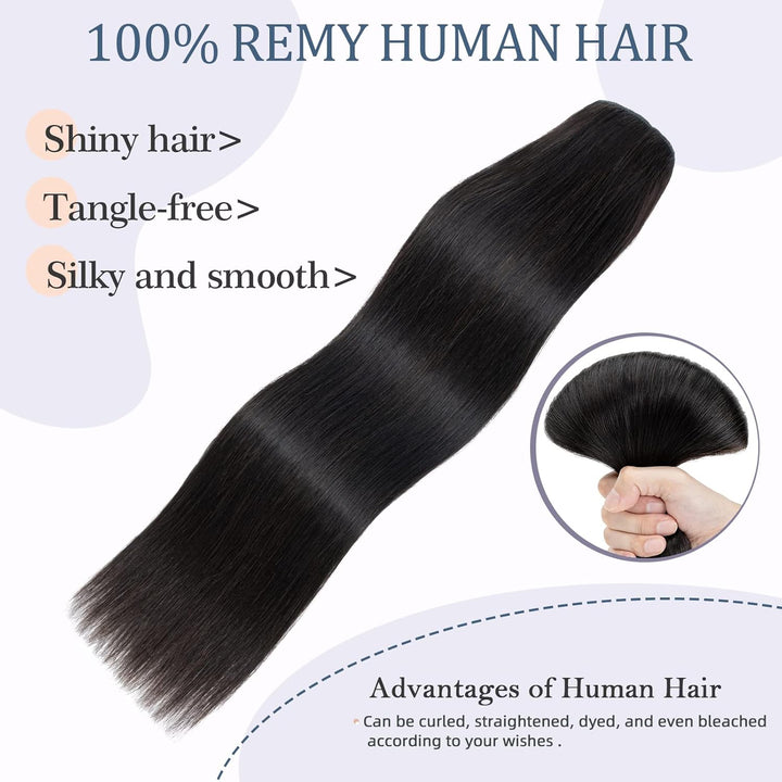 Silk-co Haarteile Echthaar Clip in Extensions Echthaar 1Pc 5Clips Haarverlängerung Weich Natürlich H
