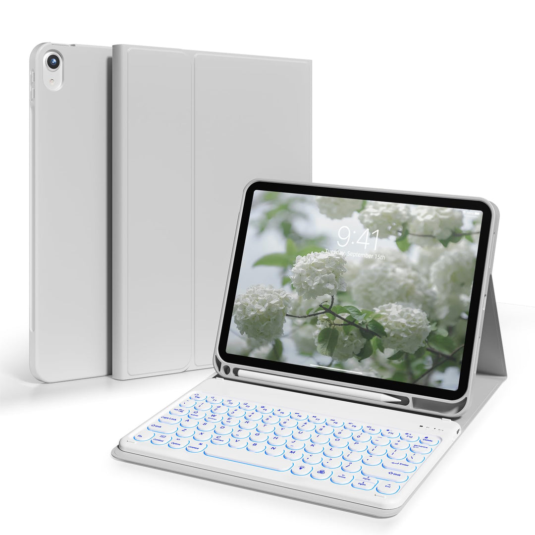 Hülle mit Tastatur für iPad 11 Generation A16/10 Generation (11/10.9 Zoll,2025/2022),7-farbige Beleu