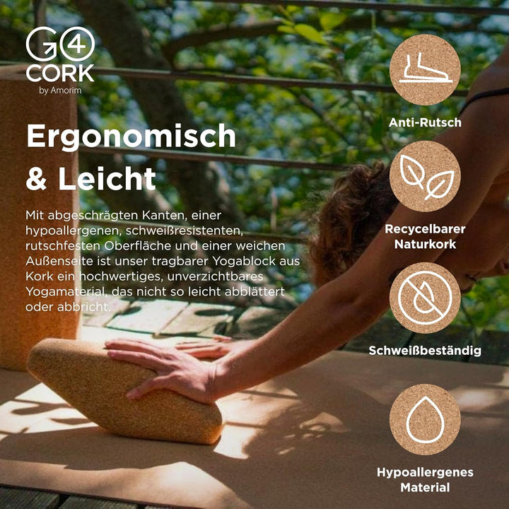 Go4Cork Kork Yoga Block in Ei-Form | 28x10x7,6 cm | Perfekter Komfort-Grip | Alternative zu Schaumst