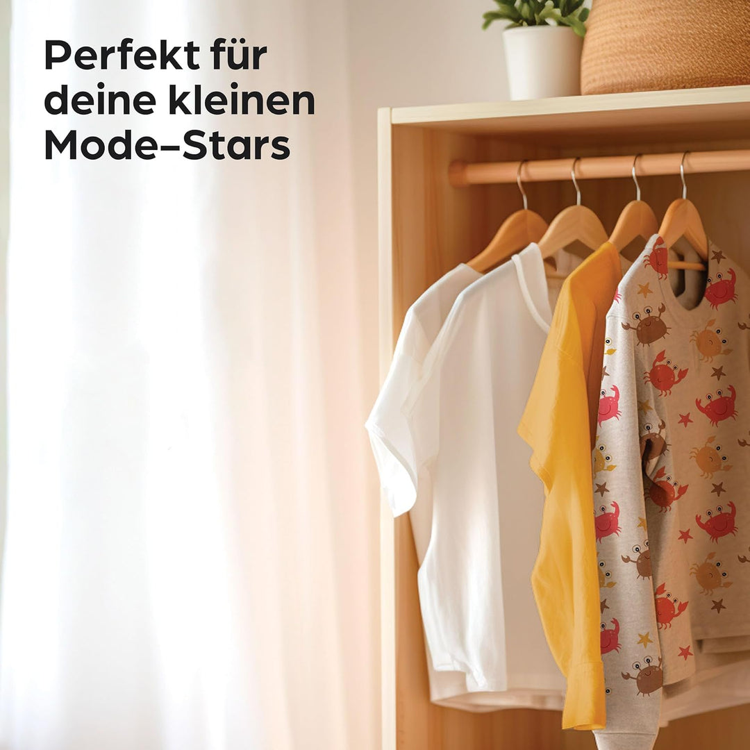 Kinderkleiderbügel FSC® Holz mit Haken 360° Drehbar - 10er Set - Robustes Natur Buchenholz - Perfekt