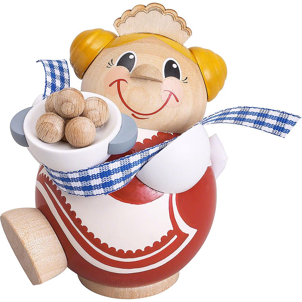 Seiffener Volkskunst | Räuchermännchen Räucherfrau | 11 cm | Kugelräuchermännchen aus dem Erzgebirge