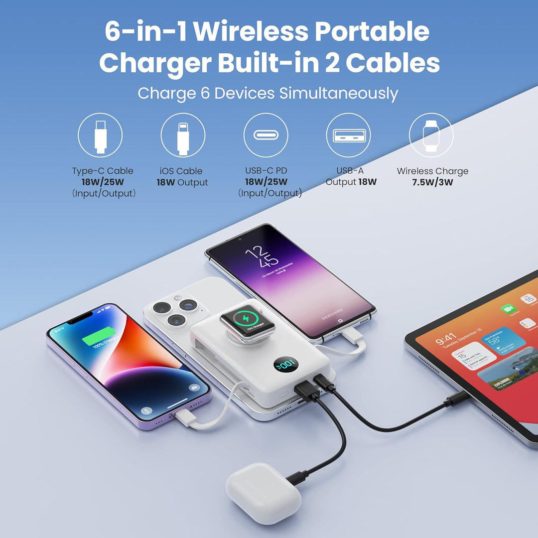 Magnetische Power Bank mit Ladekabel für MagSafe, 10800mAh Wireless PowerBank mit i-Watch Ladegerät,