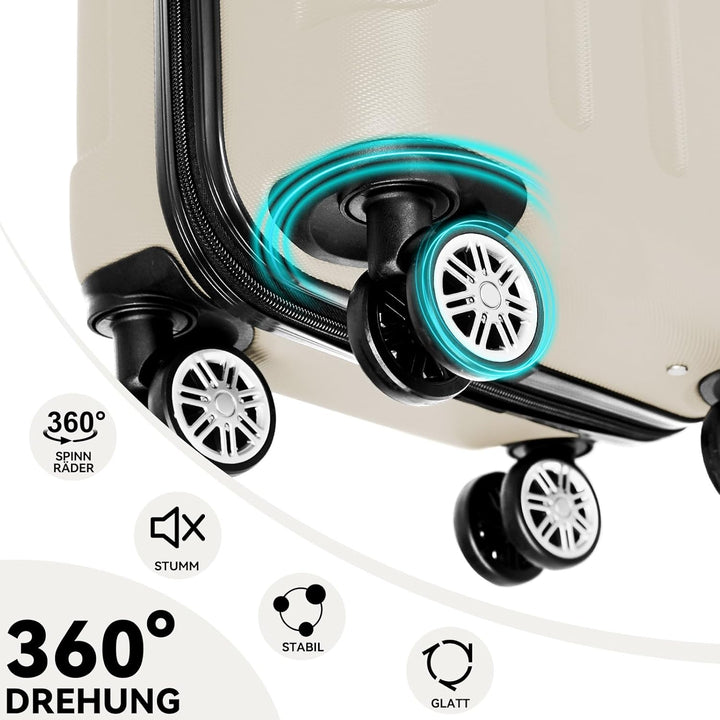 BEIBYE Hartschalen-Koffer Trolley Rollkoffer Reisekoffer Handgepäck 4 Rollen (M-L-XL-Set) (Creme Whi
