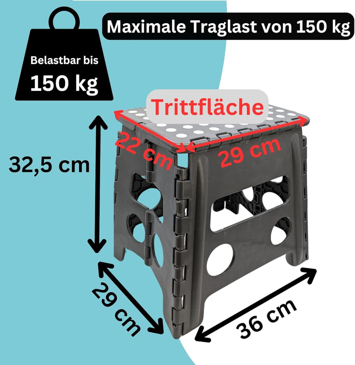 Hocker Tritthocker faltbar für Erwachsene und Kinder bis 150 kg Klapphocker aus Kunststoff rutschfes