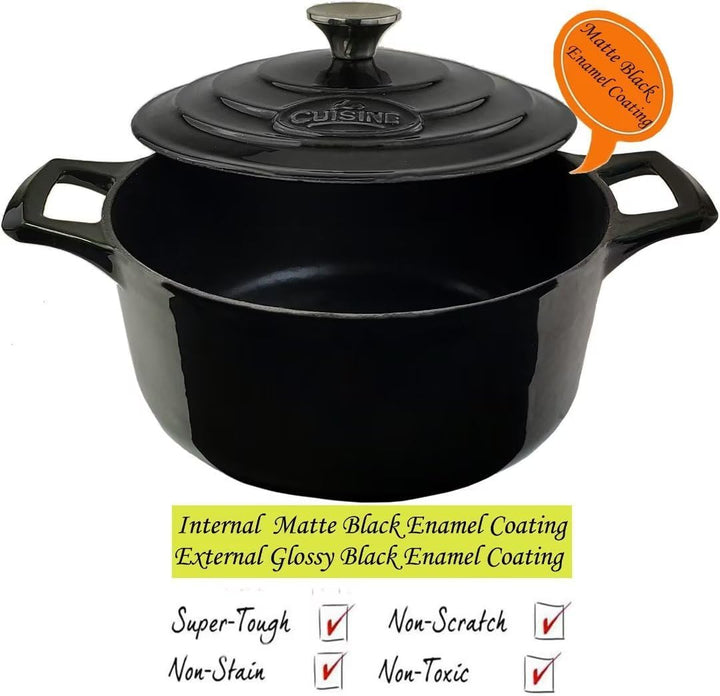 La Cuisine Eemaillierte Gusseisen Bräter Schmortöpfe Auflaufform Kasserollen 26cm 4.75 L.Schwarz Mat