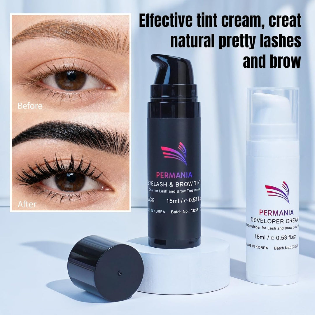 PERMANIA Augenbrauen und Wimpernfarbe Set, 2 In 1 Wimpern Färben Schwarz Set, Farbe Bis zu 4 Wochen,