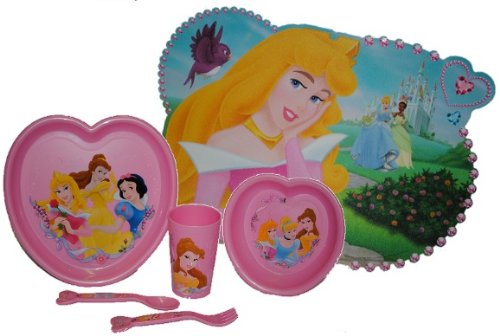 6 tlg. Set Prinzessin Teller + Müslischale + Trinkglas + Gabel / Löffel