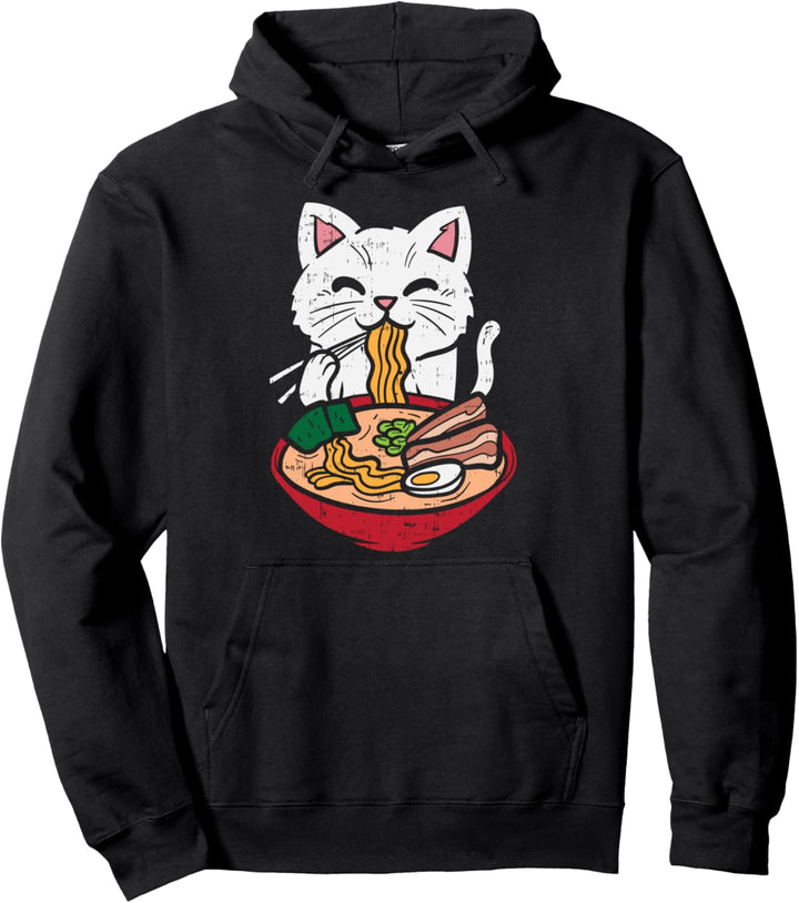 Cat Eating Ramen Kawaii Japanese Noodles Anime Foodie Gift Pullover Hoodie