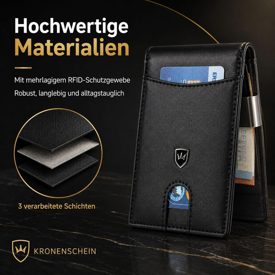 Kronenschein® Slim Wallet mit Münzfach &amp; RFID Schutz I Geldbörse Herren &amp; Damen klein I Portmonee mi