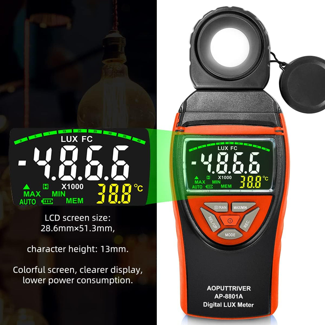 AP-8801A Digital Luxmeter lichtmesser fotografie 0.1~400,000Lux Bunte Bildschirmanzeige Beleuchtungs