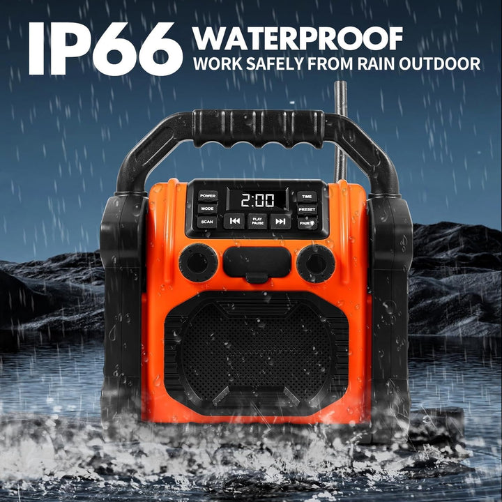 Bingxue FM-Radio-Empfänger, USB-Bluetooth-Lautsprecher mit Uhr-Alarm/LED-Lichtern, tragbar, Antikoll