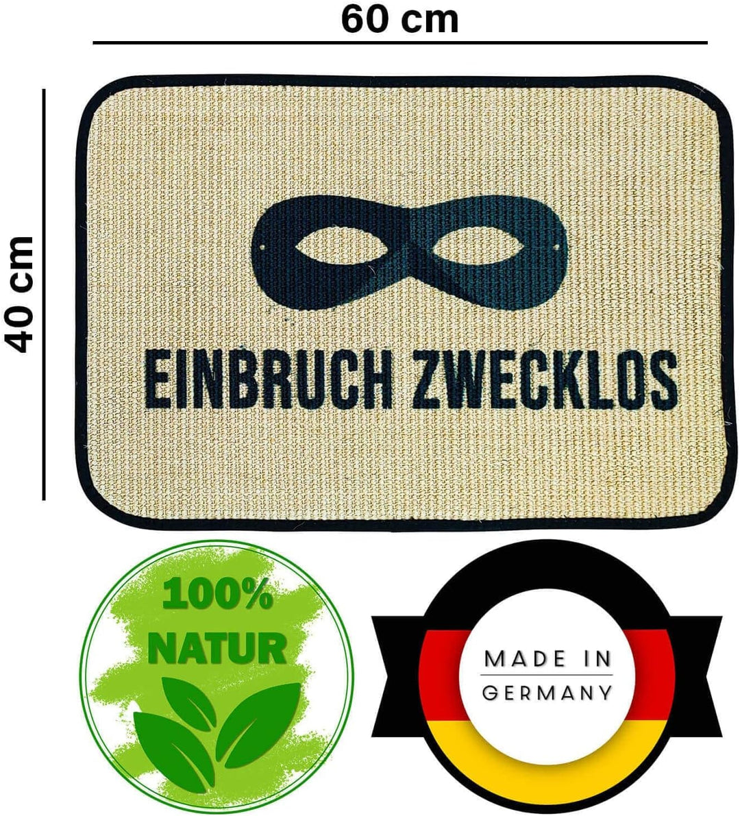WohnDirect Eco-Sisal Fussmatte 40x60 - Fussmatte 100% Sisal - rutschfeste Türmatte Einbruch zwecklos