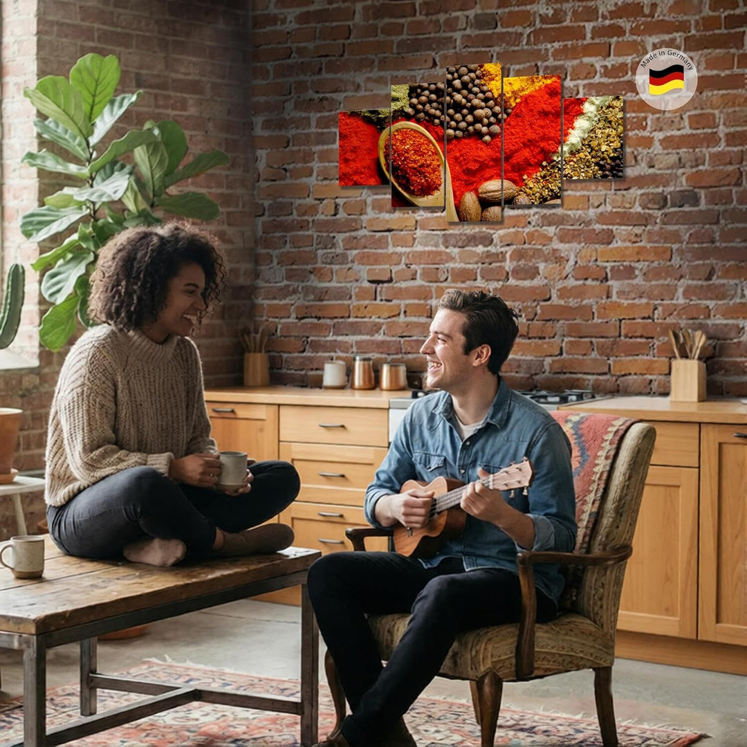 Runa Art Wandbilder Küche Gewürze 5 Teilig Bild auf Vlies Leinwand Deko Esszimmer Küchenbilder Esszi