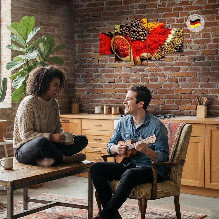 Runa Art Wandbilder Küche Gewürze 5 Teilig Bild auf Vlies Leinwand Deko Esszimmer Küchenbilder Esszi