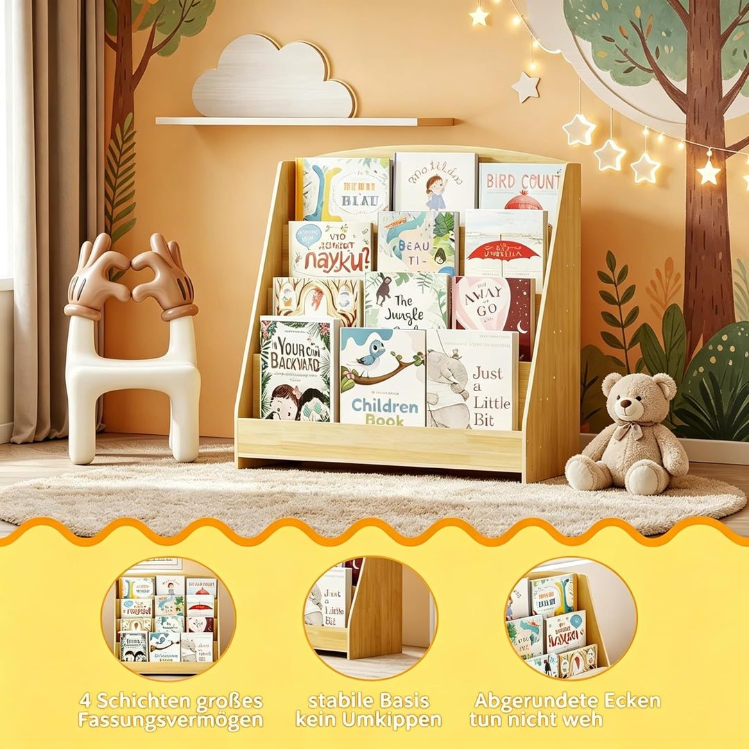 4 Tier Bücherregal Kinder Montessori Kinderregal 88cm Höhe, Kinderzimmer Spielzeug Aufbewahrung Büch