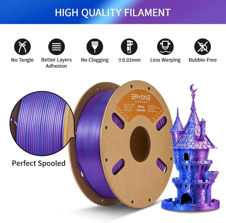 ERYONE Dual Seiden PLA Filament 1.75mm,Co-Extrucsion PLA Seiden Filament für 3D Drucker +/- 0,03 mm,