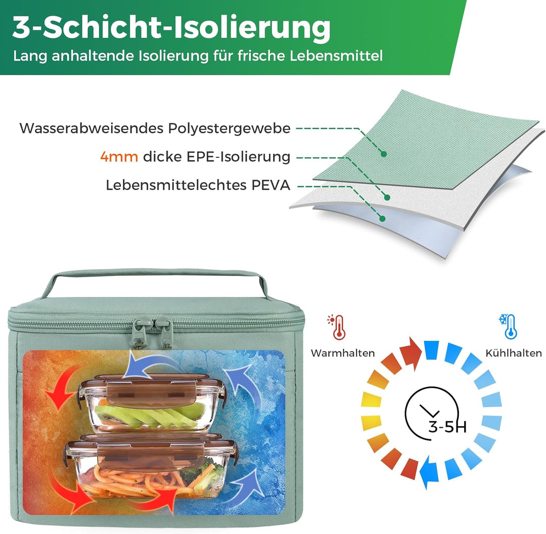 Kühltasche Klein Leicht Lunch Tasche Isoliertasche zur Arbeit Schule Faltbar Wasserdicht Lunchbag Re