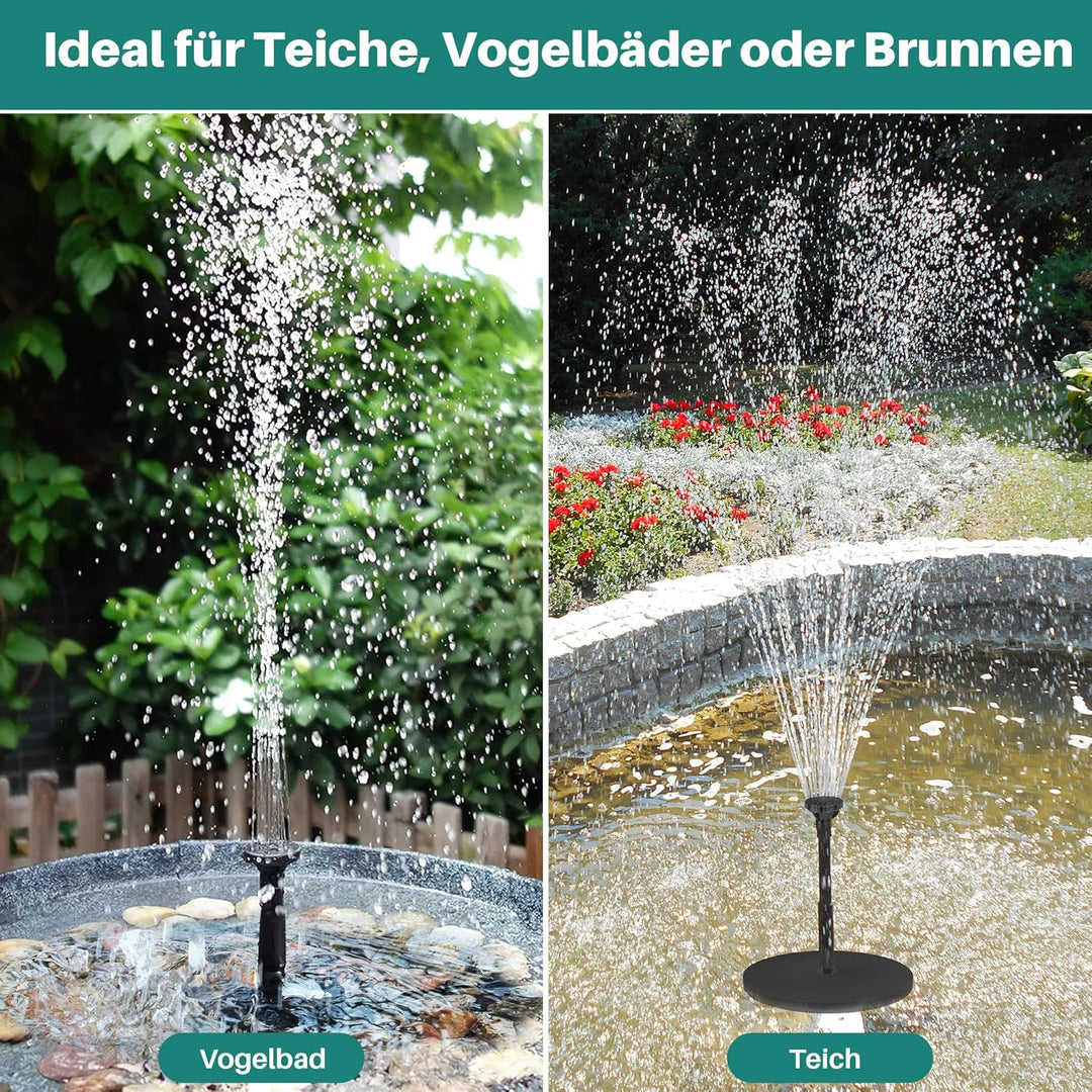 Biling Solar Springbrunnen für Aussen mit 3600mAh Akku Solarbrunnen mit Glas Panel, Solar Teichpump