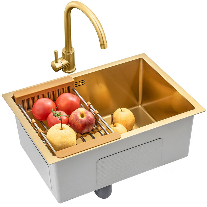 Küchenspülen Einzelnes Becken In Gebürstetem Gold Spüle Aus Edelstahl Quadratische Einbau- Oder Unte
