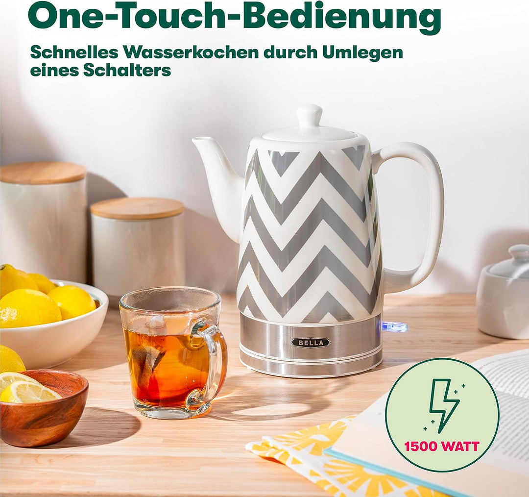 bella Elektrischer Wasserkocher & Teekessel – Keramik-Wassererhitzer mit abnehmbarem Drehfuss, Absch