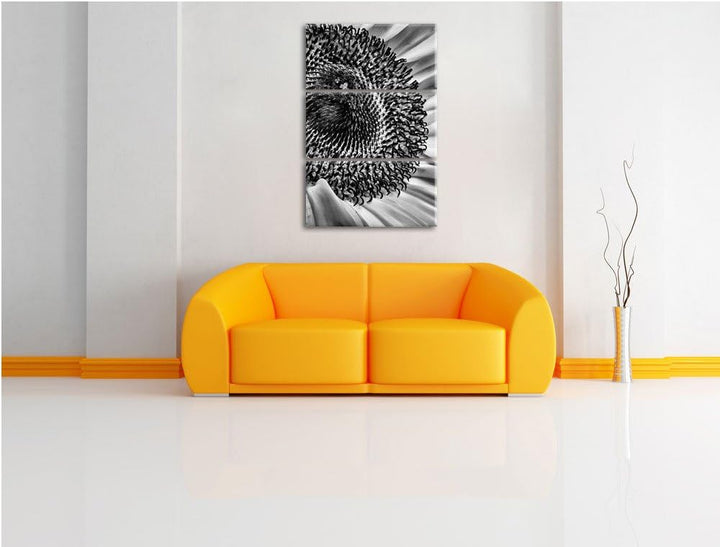Pixxprint Monocrome, grosse Sonnenblume 3-Teiler Leinwandbild 120x80 Bild auf Leinwand