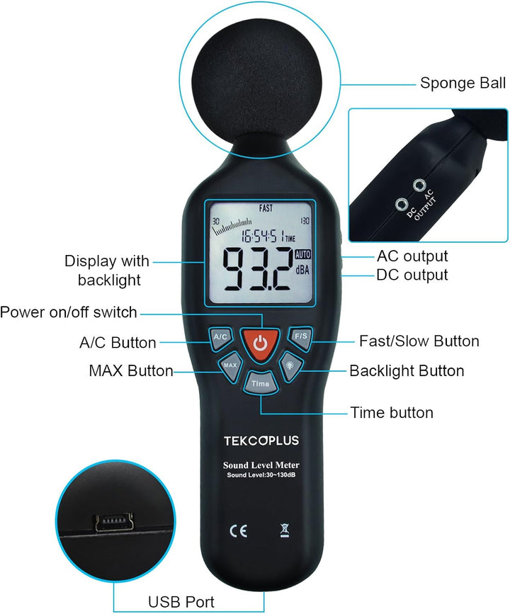 Digitaler Schallpegelmesser mit Stativmontage Rücklichtanzeige Hochgenauigkeitsmessung 30dB-130dB Ko