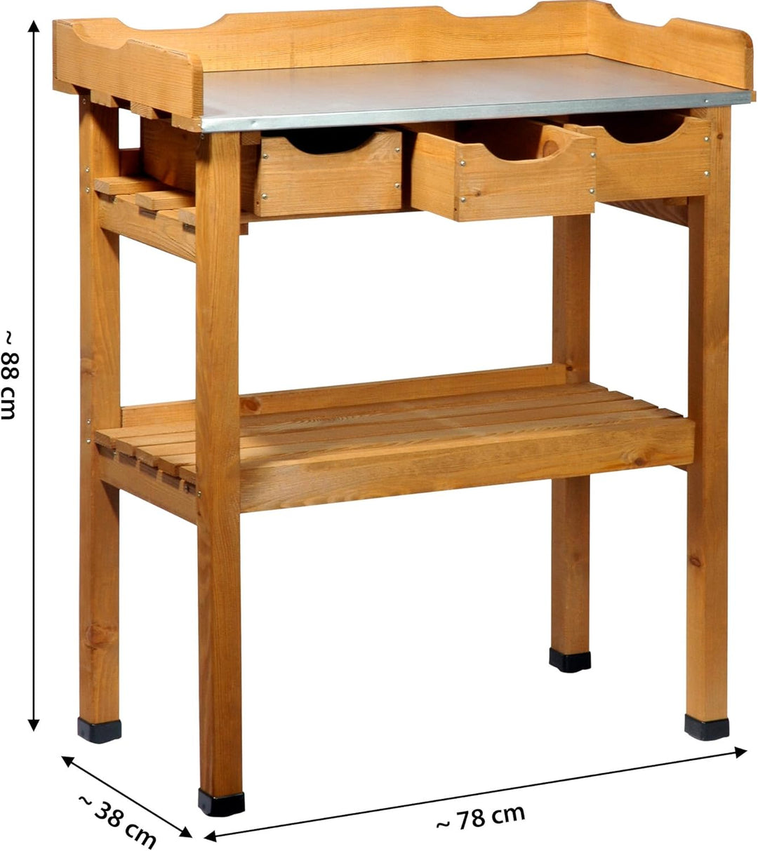 dobar® 29030e Pflanztisch mit 3 Schubladen | Gärtnertisch mit Ablageboden | Umtopftisch Kiefernholz