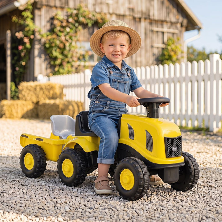 COSTWAY Kindertraktor mit Anhänger, 2-in-1 Rutschfahrzeug (Gelb), Gelb
