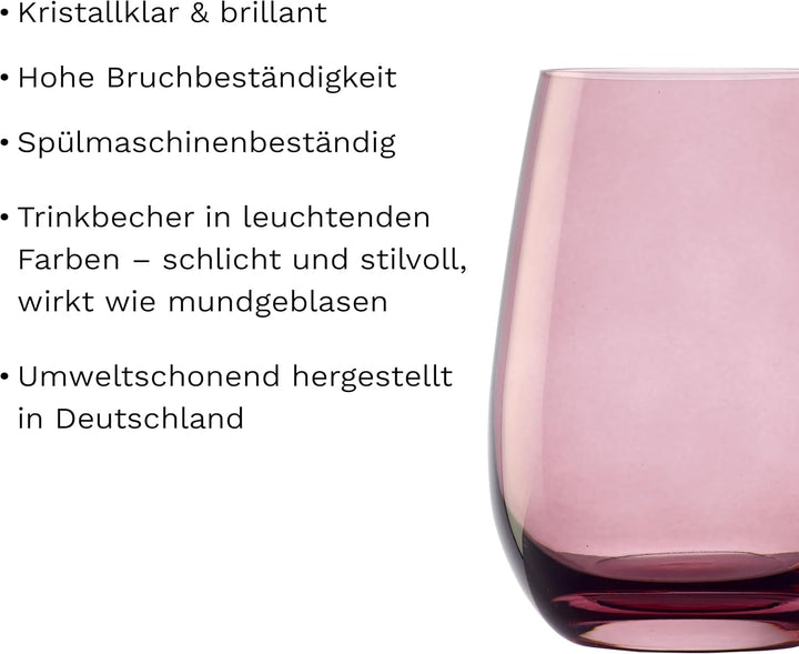 Stölzle Lausitz Gläser ELEMENTS 465 ml Flieder I Trinkgläser 6er Set I Gläser-Set spülmaschinenfest