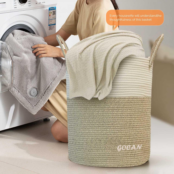 GOCAN grosse hohe robuste Wäsche Hamper Korb Gewebte Aufbewahrungskörbe für Kleidung Kissen Decke Sp