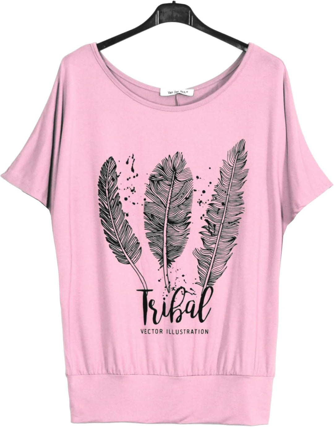 Van Der Rich ® - Oversize T-Shirt mit Fledermausärme - Damen #Feder-rosa M, #Feder-rosa M