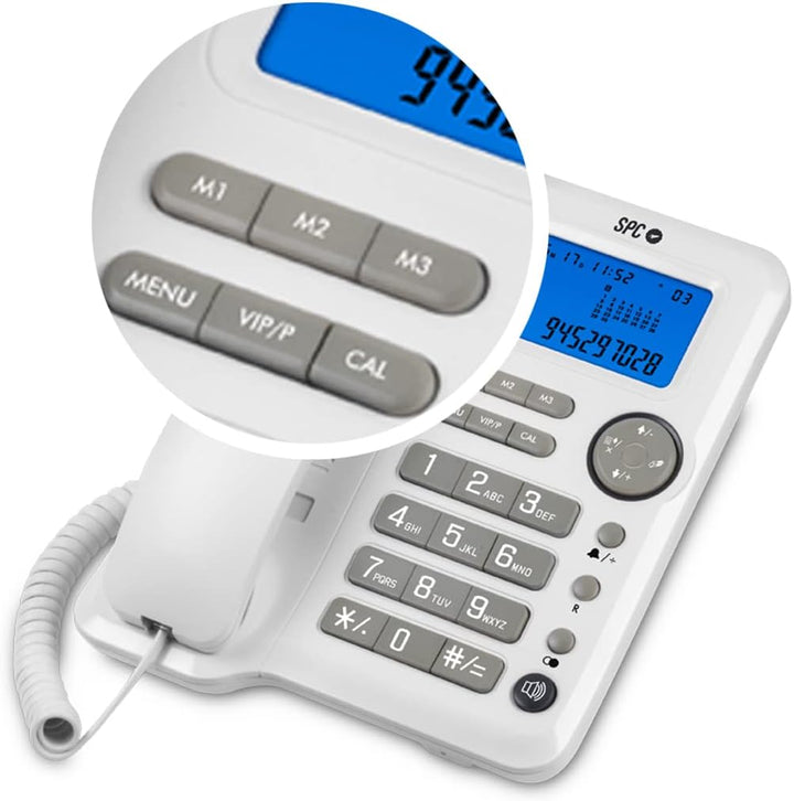 SPC Office ID – Tisch- oder Wandtelefon mit grossem batteriebetriebenen Display, 3 Direktspeichern,