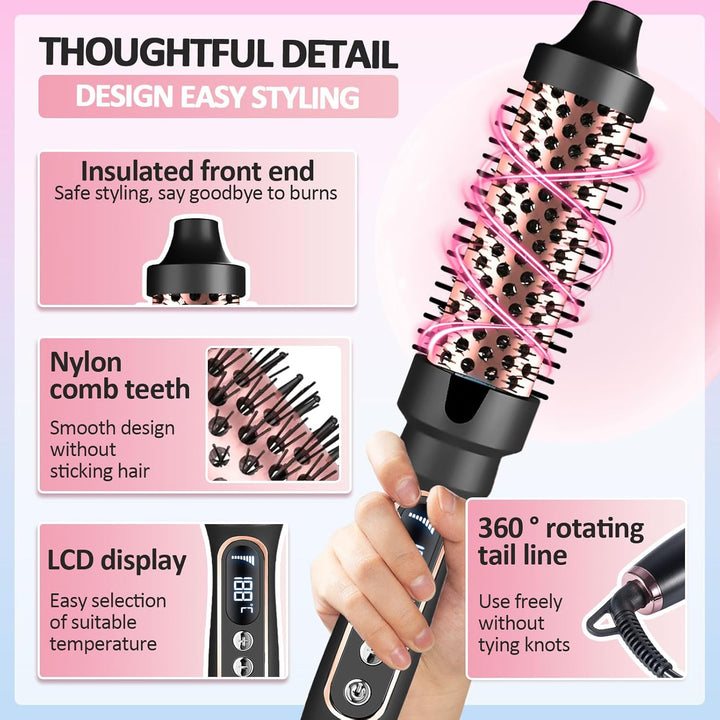38mm Wärmebürste Thermobürste, 3 in 1 LCD 110-210℃Heated Round Thermal Brush,Lockenbürste für Lose L