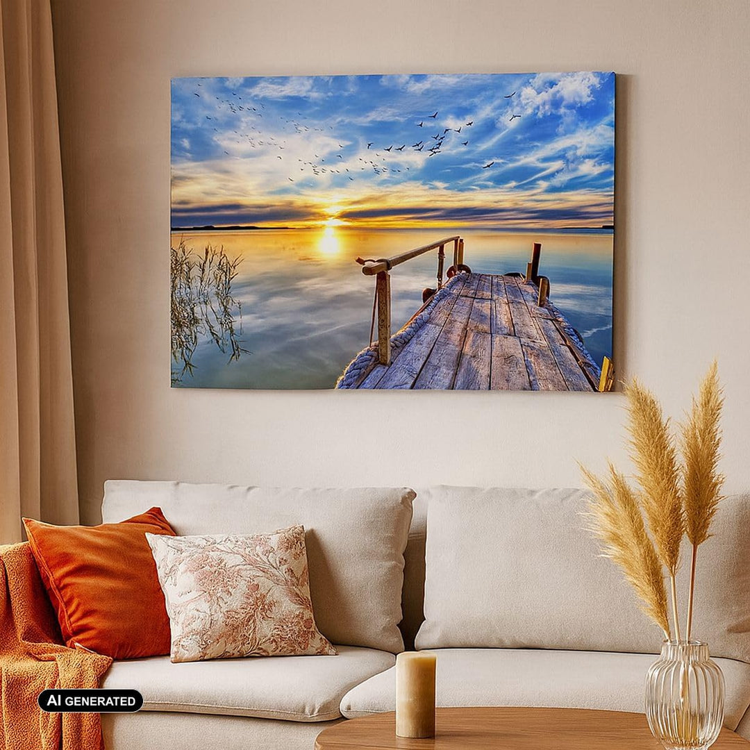 ARTTOR Bilder auf Leinwand 100x70cm Leinwandbild mit Rahmen See Brücke Gross Wanddeko Bild Schlafzim