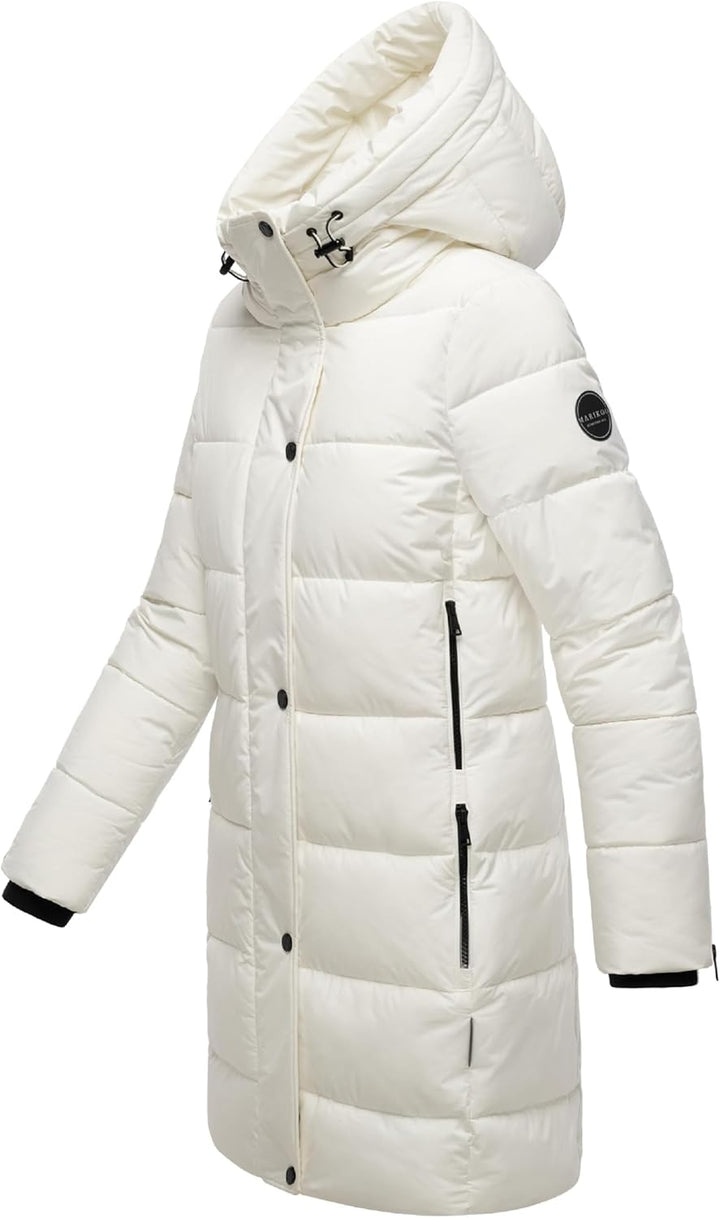 MARIKOO Damen Wintermantel warmer Steppmantel lang mit Kapuze und hohem Kragen Karumikoo XVI XS-5XL
