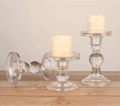 Lewondr Glas Kerzenhalter, 3 Stücke Kristallklar Kerzenständer in Unterschiedlicher Grösse, Elegant