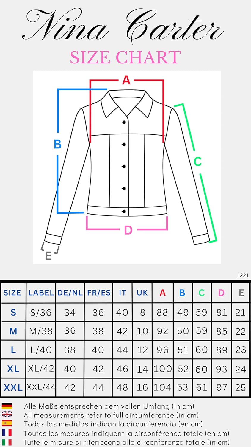 Nina Carter J212 Damen Slim-Fit Jeansjacke – Farbige Übergangsjacke mit Kent-Kragen und Taschen – Fr