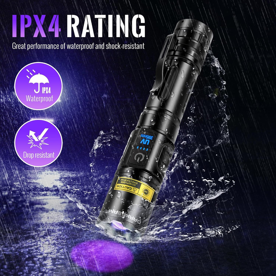 DARKBEAM UV Taschenlampe Schwarzlicht 395nm, LED Taschenlampen USB Aufladbar Superhell Fokus einstel