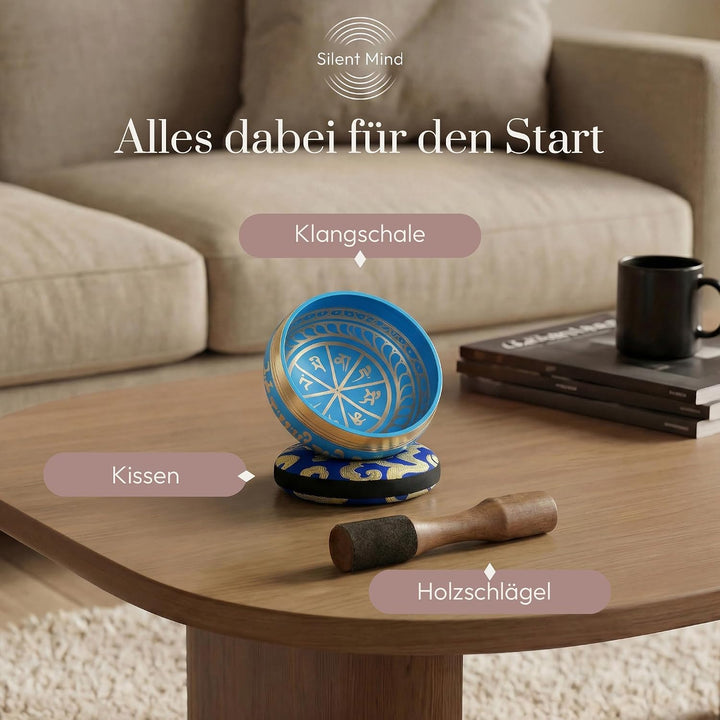 Silent Mind Klangschale Ø10cm Bronze – Handgefertigtes Komplett-Set mit Kissen und Klöppel, für Anfä